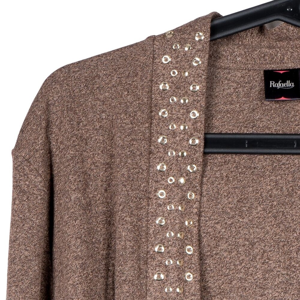 Rafaella Cardigan Sweater XL Womens Brown Rivet Accent Open Long Cotton Blend - Picture 2 of 5